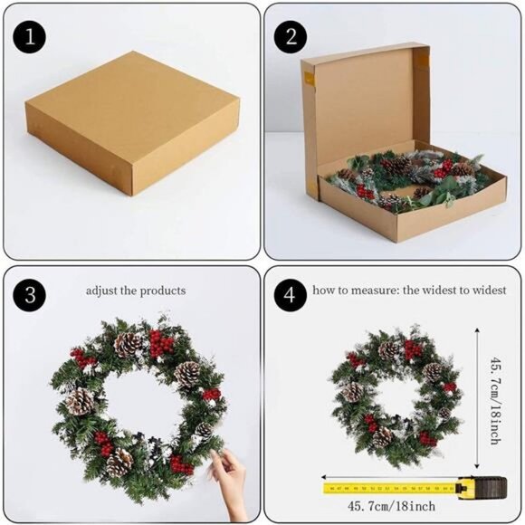 Prelit Christmas Wreath with Lights, Winter Snowflake Christmas Wreath - Picture 6 of 7